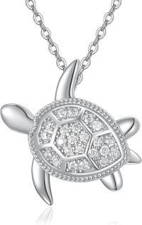 wholesale S925 Sterling Silver 12-Month Birthstone Turtle Necklace with April Gemstone-6-April(Clear Cubic Zirconia)