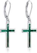 wholesale Sterling Silver Cross Leverback Dangle Drop Earrings for Women Men-0-12