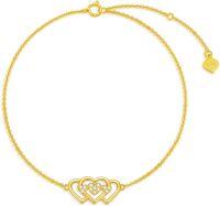 wholesale 14K Gold Triple Heart Charm Bracelet for Women - Mother's Day Gift (6-5/8)-Style 3 14k yellow gold