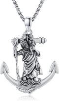 wholesale 925 Sterling Silver Saint Christopher Anchor Pendant Mens Necklace 24 Rope Chain-0-0