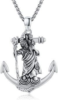 wholesale 925 Sterling Silver Saint Christopher Anchor Pendant Mens Necklace 24 Rope Chain-01-St Christopher Anchor(silver)