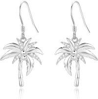 wholesale 925 Sterling Silver Coconut Palm Tree Leaf Drop Earring for Women Girls  4cm Long-palm tree