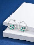 wholesale Silver Clover Flower Studs: 925 Sterling Silver Green Enamel Floral Earings for Girls and Women - Minimalist Fashion Accessories Gift Set-0-3