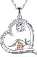 wholesale 925 Sterling Silver Dinosaur Heart Love Forever Mother Daughter Pendant Necklaces Gift for Mom and Girls-0-0