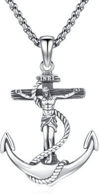 wholesale 925 Sterling Silver Crucifix Anchor Cross Jesus Christ Pendant Necklace for Men Women-C-Crucifix Cross-Anchor-C-Crucifix Cross-Anchor