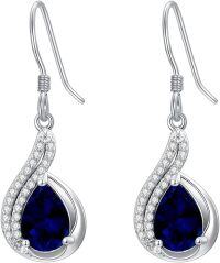 wholesale Sterling Silver 1 5ct Garnet Amethyst Blue Sapphire Drop Dangle Earrings-Blue Sapphire