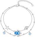 wholesale 925 Sterling Silver Blue Opal Sea Turtle Shell Starfish Charm Bracelet for Women 6-8 Adjustable Length Hypoallergenic Gift Boxed-0-0