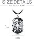 wholesale 925 Sterling Silver Black Stone Evil Eye Yin Yang Compass Dog Tag Pendant Necklace with 24 Leather Cord-0-3