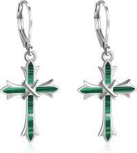 wholesale Sterling Silver Opal Cross Abalone Shell Dangle Drop Leverback Earrings-malachite cross