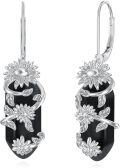 wholesale 925 Sterling Silver Obsidian Sunflower Chakra Earrings for Healing & Luck, 25x11mm-0-0