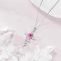 wholesale 925 Sterling Silver Pink Carnation Floral Cross Pendant Necklaces for Women Birthstone s-0-1