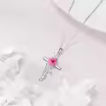 wholesale 925 Sterling Silver Pink Carnation Floral Cross Pendant Necklaces for Women Birthstone s-0-1