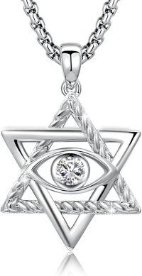 wholesale 925 Sterling Silver Star of David Evil Eye Pendant with Birthstone-A4-April