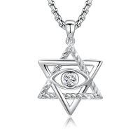wholesale 925 Sterling Silver Star Of David Pendant With Green Eye Design-A4-April