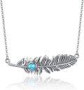 wholesale 925 Sterling Silver 925 Feather Pendant Necklace w/ Turquoise Stone - Native American Style Jewelry for Women-0-0