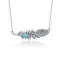 wholesale 925 Sterling Silver 925 Feather Pendant Necklace w/ Turquoise Stone - Native American Style Jewelry for Women-0-0