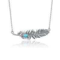 wholesale 925 Sterling Silver 925 Feather Pendant Necklace w/ Turquoise Stone - Native American Style Jewelry for Women-01-Turquoise-03-Larimar