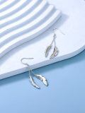 wholesale 925 Sterling Silver Double Feather Drop Earrings For Women Dangle Chain Hook Jewelry-0-4