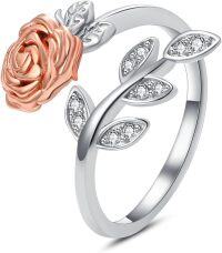 wholesale  Sterling Silver Gold Plated Sunflower Rose Daisy Adjustable Rings for Women (with Gift) -Rose