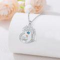 wholesale 925 Sterling Silver Heart-Shaped Blue Crystal Pendant Necklace with Rooster Design - Gifts for Women-0-2