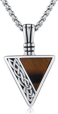 wholesale 925 Sterling Silver Triangular Viking Pendant with Tiger's Eye Stone and Intricate Knotwork Design-Tigers Eye