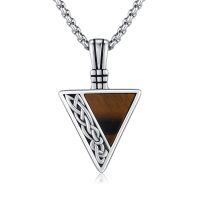 wholesale 925 Sterling Silver Celtic Knot Triangle Tiger Eye Pendant Necklace-Tigers Eye