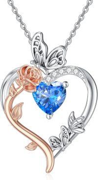 wholesale TOUPOP December Birthstone Necklace 925 Sterling Silver Rose Heart Topaz Necklace Heart Butterfly Pendant Necklace Jewelry Anniversary Birthday Christmas Gifts For Women Her Wife Girlfriend Mom -undefined