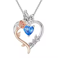 TOUPOP Sterling Silver Topaz Heart Butterfly Pendant Necklace-undefined