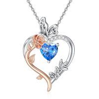 TOUPOP Sterling Silver Topaz Heart Butterfly Pendant Necklace-undefined