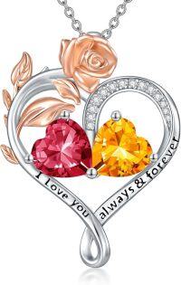 wholesale Sterling Silver Rose Quartz Heart Birthstone Necklace for Women Valentine s Day Gift-07-11-Jul-Nov Birthstones