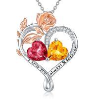 wholesale 925 Sterling Silver Rose Quartz Heart Birthstone Necklace for Women Valentine s Day Gift-07-11-Jul-Nov Birthstones