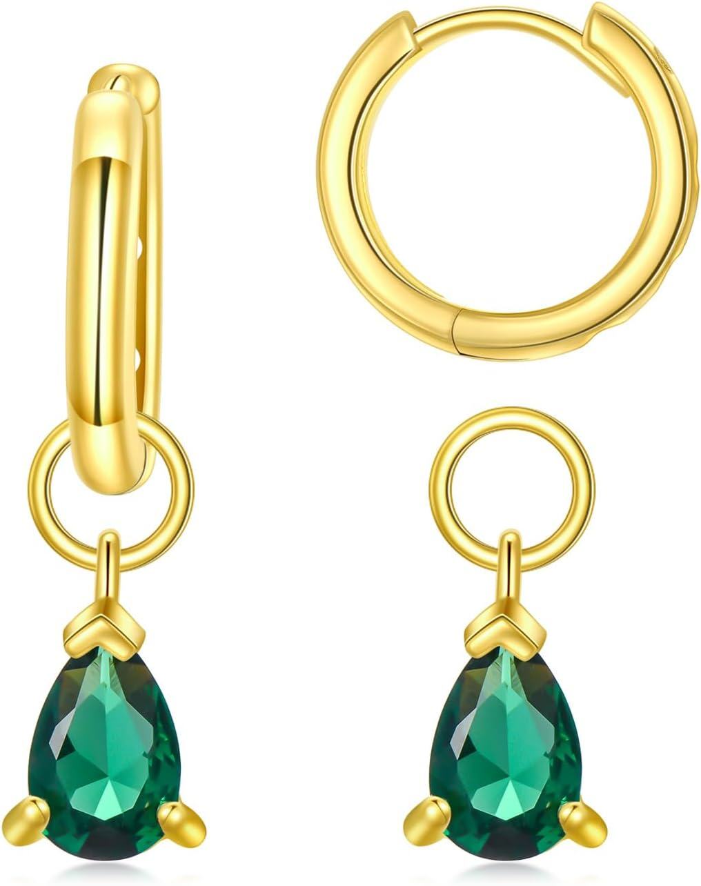 Sterling Silver Cubic Zirconia Huggie Hoop Earrings with Dangle Charms for Sensitive Ears -0-1