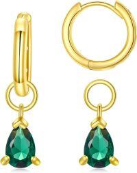 wholesale  Gold Cubic Zirconia Huggie Hoop Earrings with Dangle Charms for Sensitive Ears -Triangle 1