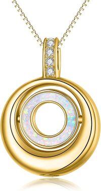 wholesale Sterling Silver Stone Cremation Jewelry Ashes Locket Necklace-Created Opal Circle of Life - Gold