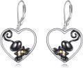 wholesale 925 Sterling Silver Heart-Shaped Black Cat Drop Earrings with Leverback Closure - Cute Animal Jewelry for Women and Girls-0-0