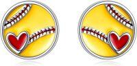 wholesale 925 Sterling Silver Yellow Baseball Heart Stud Earrings for Sports Lovers-Softball