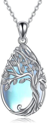 wholesale 925 Sterling Silver Blue Abalone Shell Celtic Knot Tree of Life Pendant Necklace-Moonstone Tree of Life
