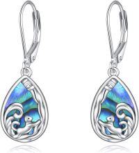 wholesale 925 Sterling Silver Abalone Shell Mermaid Teardrop Dangle Earrings Vintage s for Women-Cat
