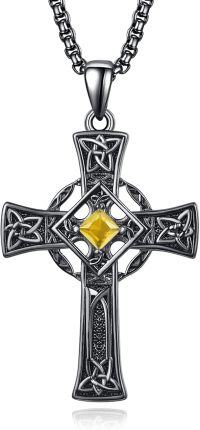 wholesale Sterling Silver Garnet Celtic Cross Necklace for Men 22 +2 Chain-Black-November