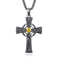 wholesale 925 Sterling Silver Garnet Celtic Cross Necklace for Men 22 +2 Chain-Black-November