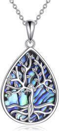 wholesale 925 Sterling Silver Abalone Shell Tree of Life Teardrop Pendant Necklace-0-0