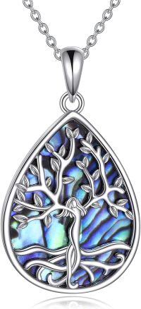 wholesale 925 Sterling Silver Abalone Shell Tree of Life Teardrop Pendant Necklace-Goddess Tree of Life