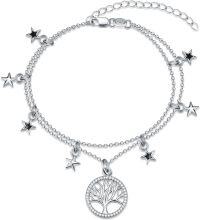 wholesale 925 Sterling Silver Women's Tree Of Life & Stars Charm Bracelet-Shiny Tree of Life