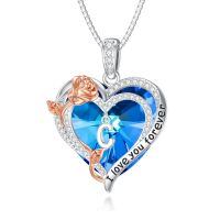 wholesale 925 Sterling Silver Crystal Rose Heart Initial Necklace for Women-C