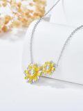 wholesale Gold-Plated 925 Sterling Silver Heart-Shaped Sunflower Pendant Necklace with Cubic Zirconia Accents-0-3