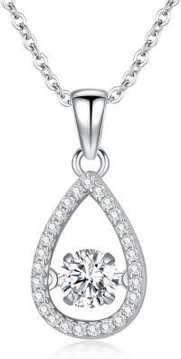 wholesale 925 Sterling Silver 925 Teardrop Shape Halo Design with Round Cut Simulated Cubic Zirconias Pendant Necklace for Women Girls -Teardrop