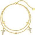 wholesale 14K Gold Beaded Cross Charm Ankle Anklet with Heart Pendant - 8 + 2 Inches Long-0-0