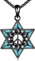 wholesale 925 Sterling Silver Turquoise Eye Star of David Pendant Necklaces for Women Men Judaica Gift 24 Chain-0-5