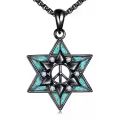 wholesale 925 Sterling Silver Turquoise Eye Star of David Pendant Necklaces Wholesale for Women Men Judaica Gift 24 Chain-0-5