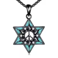 wholesale 925 Sterling Silver Turquoise Eye Star of David Pendant Necklaces for Women Men Judaica Gift 24 Chain-Peace Sign